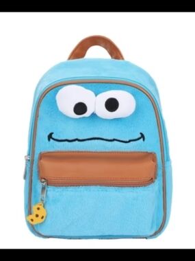 Blue Plush Cookie Monster Style Kids Backpack